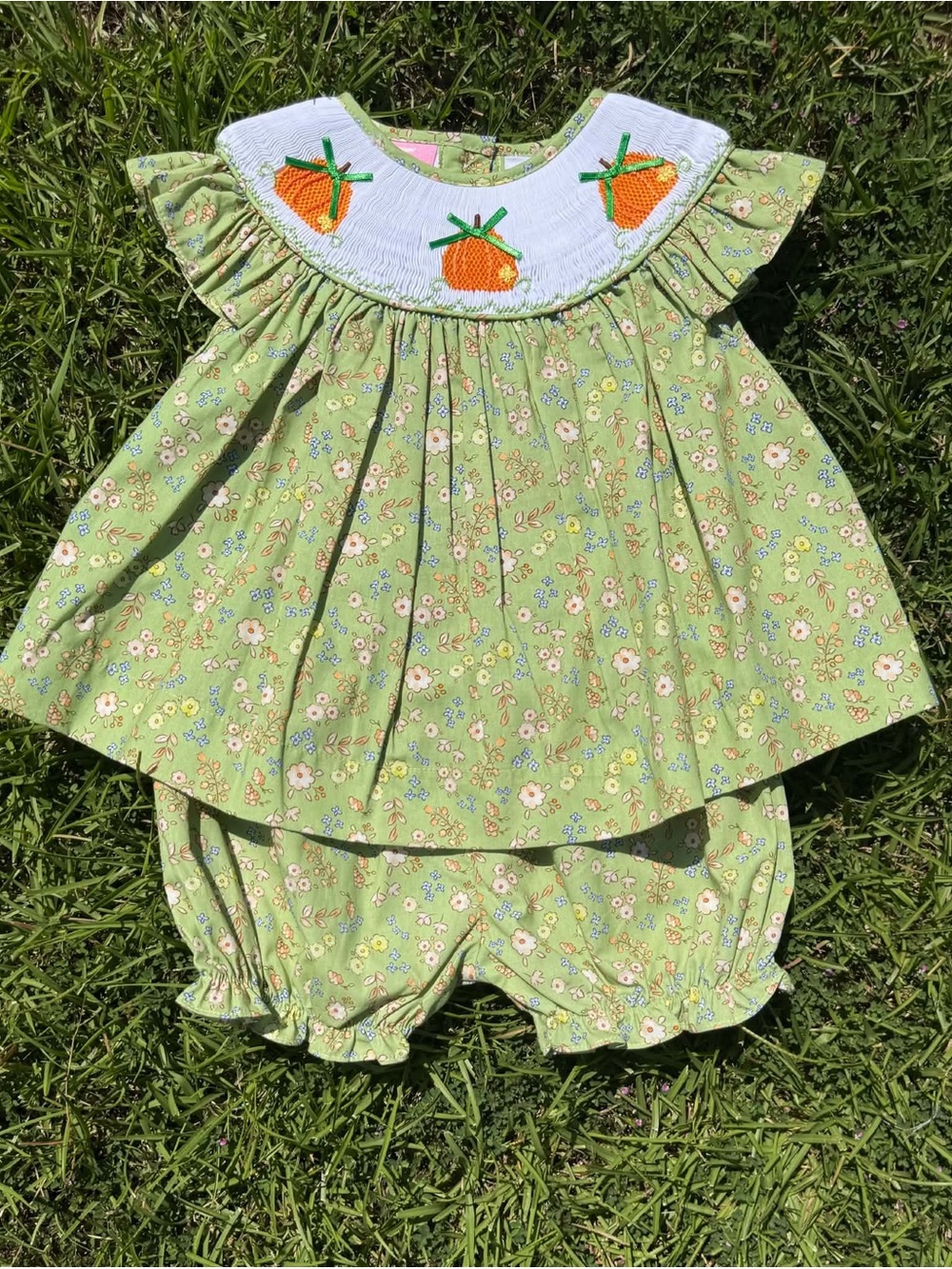 Green Pumpkin Hand Smocked Set